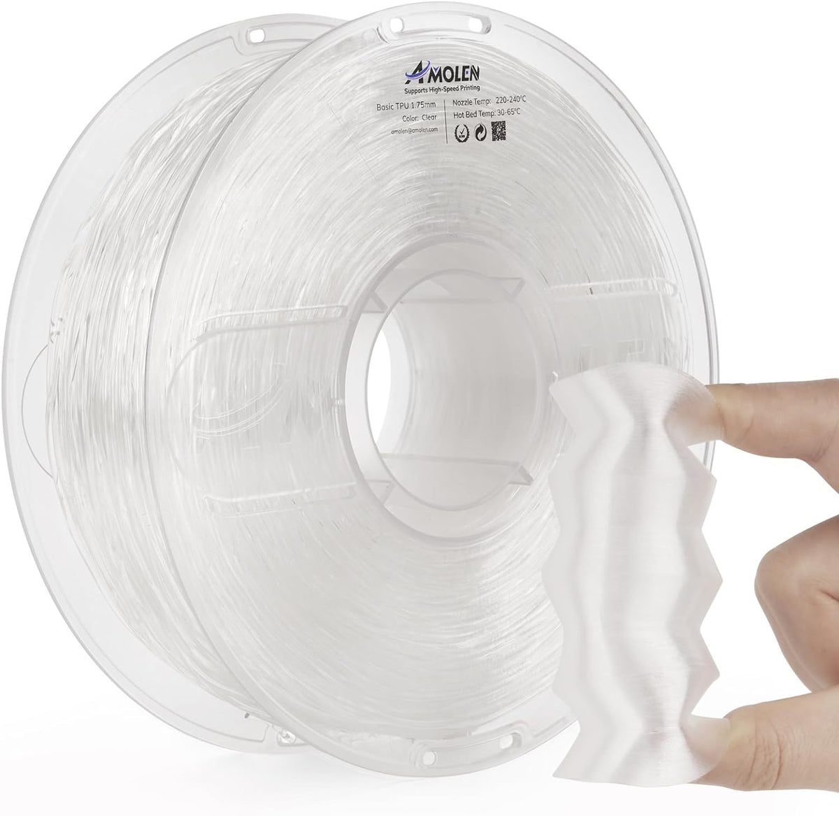 AMOLEN TPU Basic flexible filament spool — angled view with product label