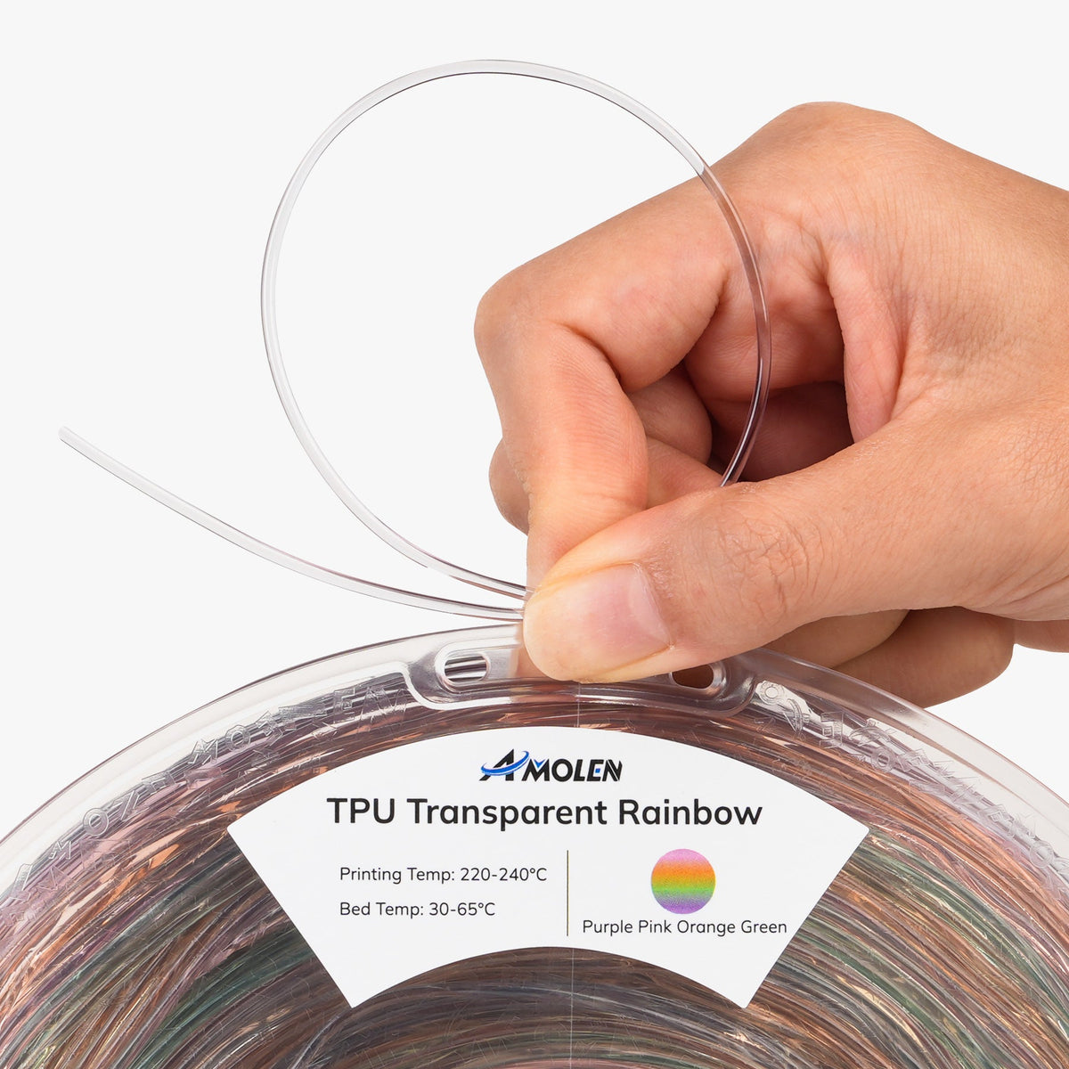 AMOLEN TPU Rainbow colorway display — multiple rainbow spool configurations