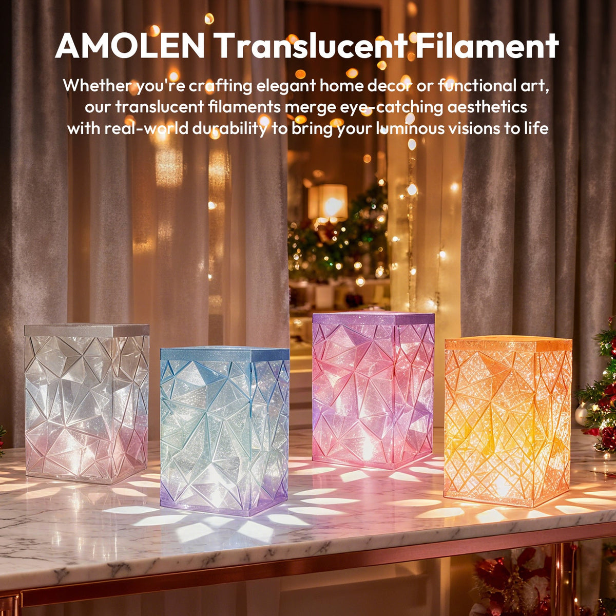 Crystal-Transparent Gradient PLA variety pack — detail shot, transparent gradient filament