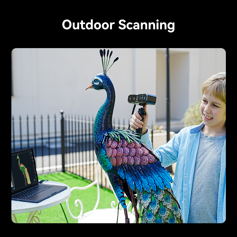 Creality CR-Scan Otter scanning detailed figurine or miniature showing fine surface geometry capture at 0.02mm