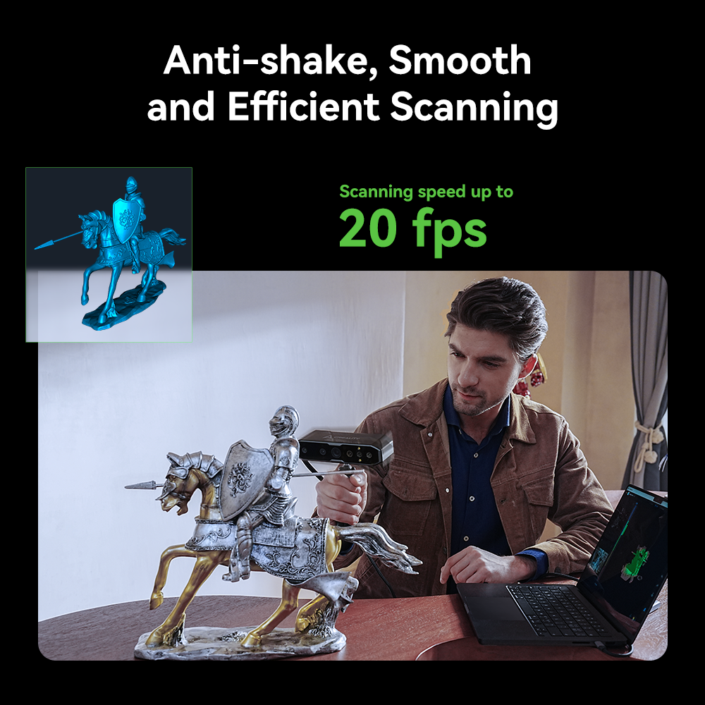 Creality CR-Scan Otter scan range infographic showing 10mm to 2000mm versatile object size capability