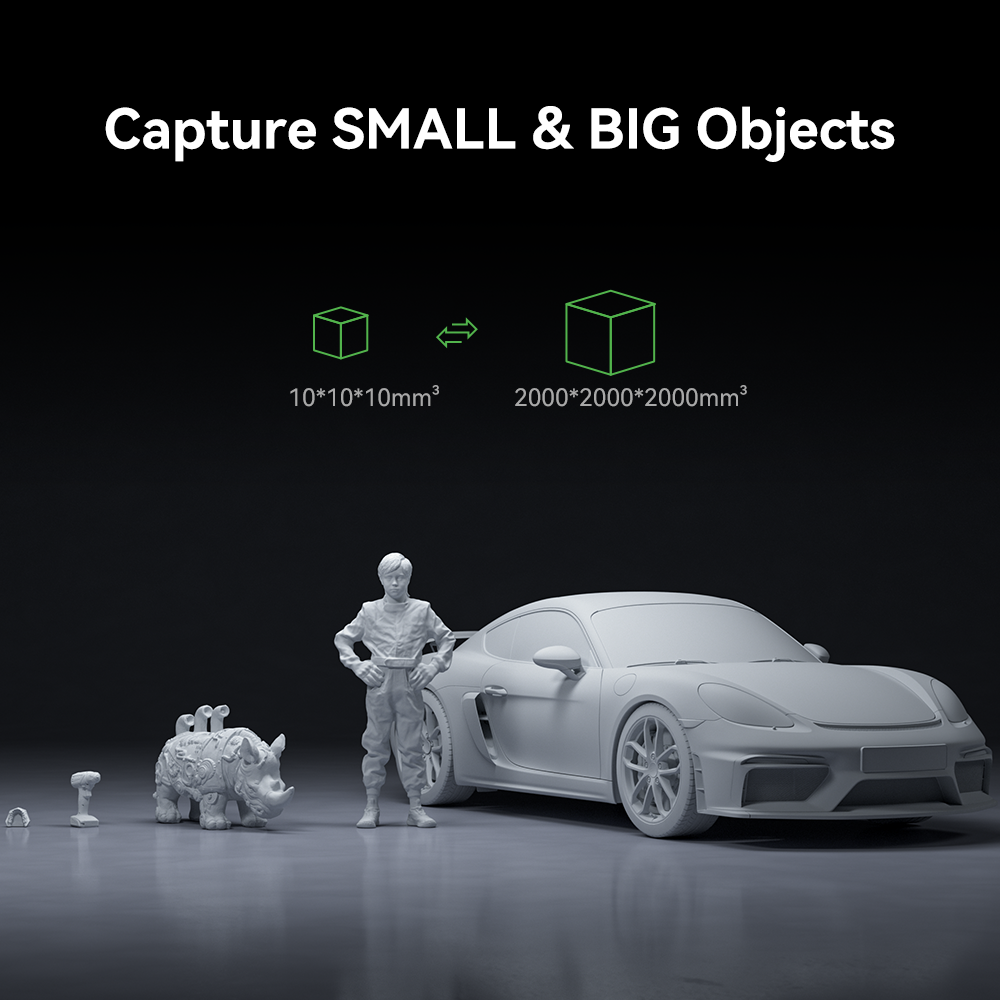 Creality CR-Scan Otter scanning black or metallic surface without spray showing powerful sensor calibration capability
