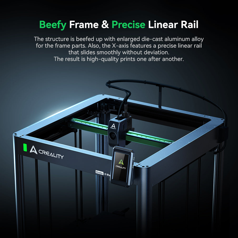 Creality Ender-5 Max CoreXY gantry detail showing dual motor drive system for high-speed accurate movement