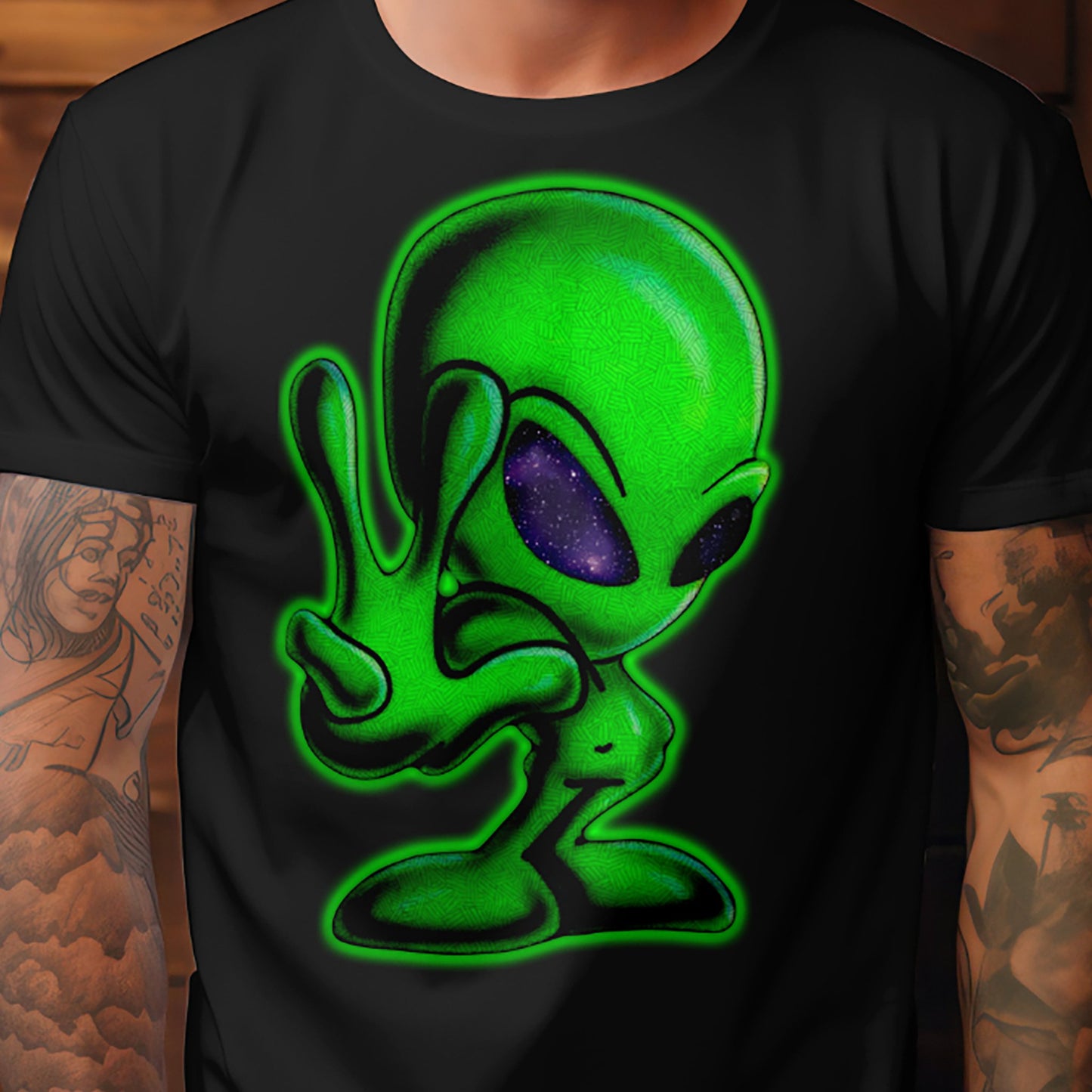 peace alien graphic t-shirt retro space design VectorDesignsArizona