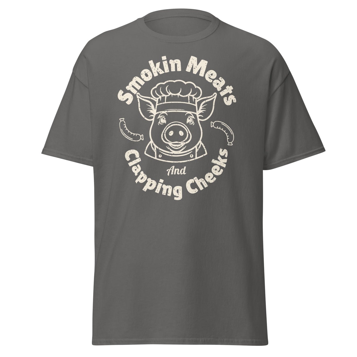 funny bbq graphic t-shirt Smokin Meats and Clapping Cheeks humor tee VectorDesignsArizona