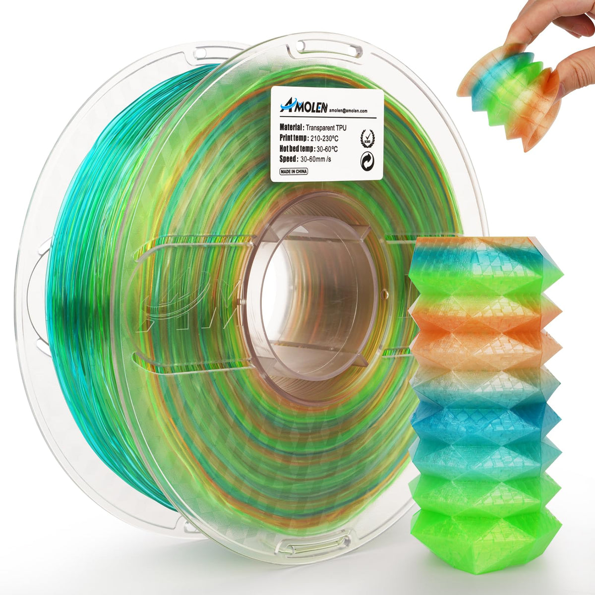 AMOLEN TPU Blue Green Orange Translucent Rainbow — semi-transparent rainbow 1KG spool