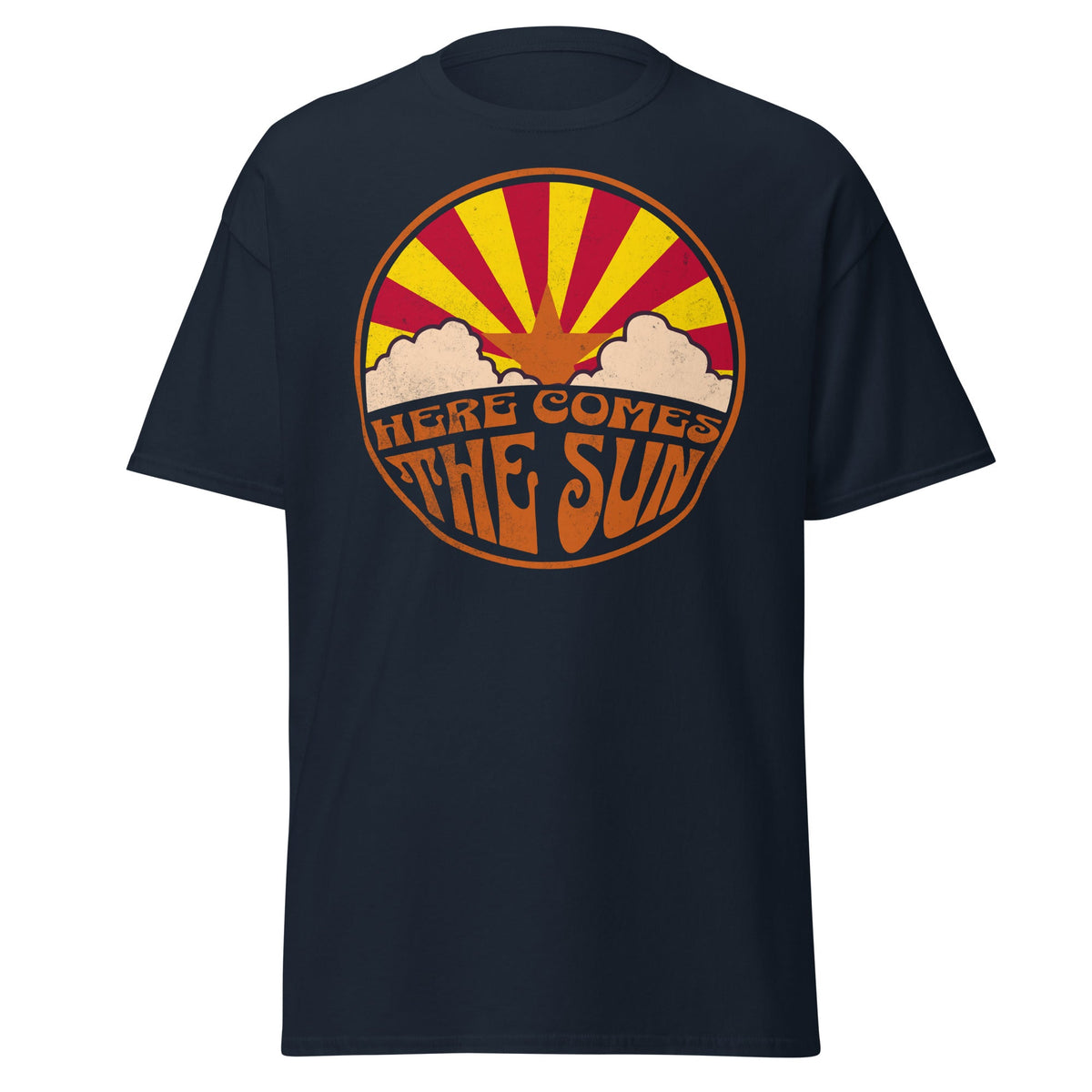 Retro Arizona state flag T-shirt on navy unisex cotton tee by VectorDesignsArizona