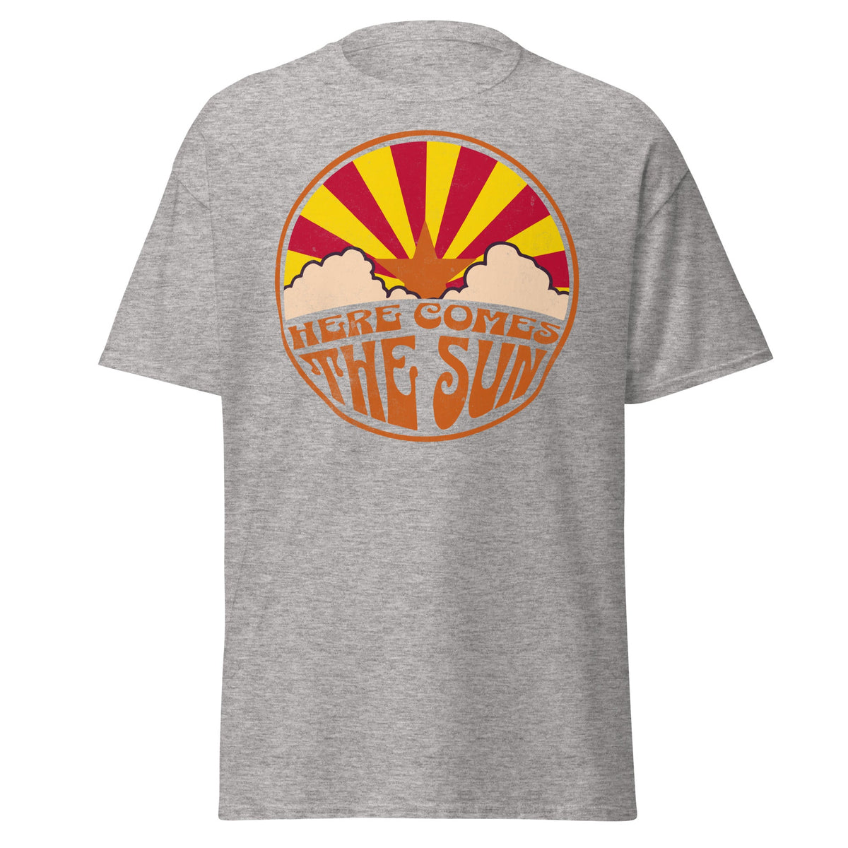 Vintage Arizona souvenir T-shirt with retro flag graphic on grey cotton tee by VectorDesignsArizona