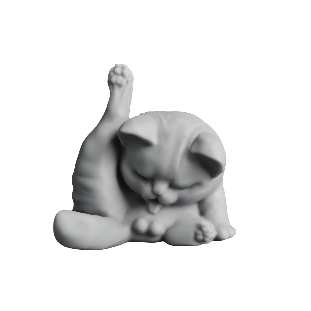 Marble 3D printed cat figurine shown from an alternate angle for cat lover desk decor.