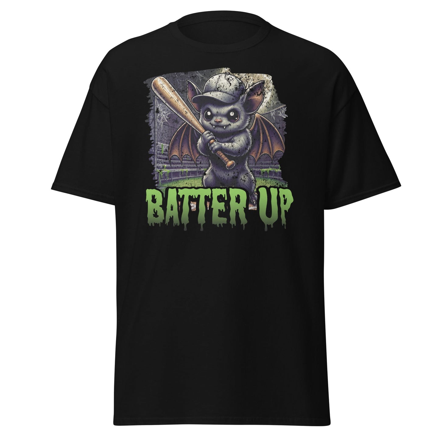 Spooky baseball Halloween graphic tee on black unisex shirt by VectorDesignsArizona