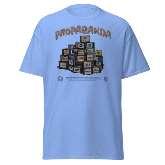 Political satire humor shirt in light blue cotton unisex tee by VectorDesignsArizona.