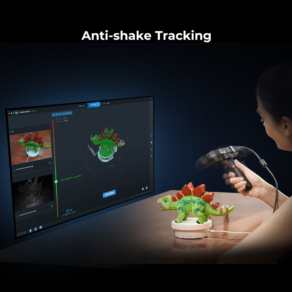 Creality Ferret Pro anti-shake 3D imaging showing stable handheld wireless scan on detailed object