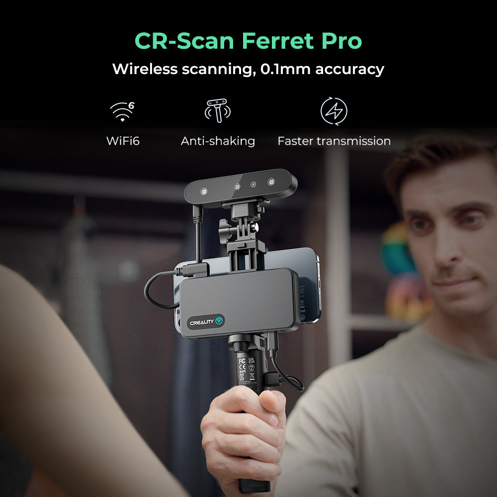 Creality Ferret Pro wireless scanning in action showing Wi-Fi 6 untethered operation for cable-free 3D capture