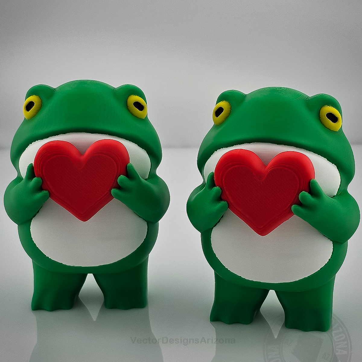 Love Frog 3D printed heart frog displayed as a cute handmade shelf accent.