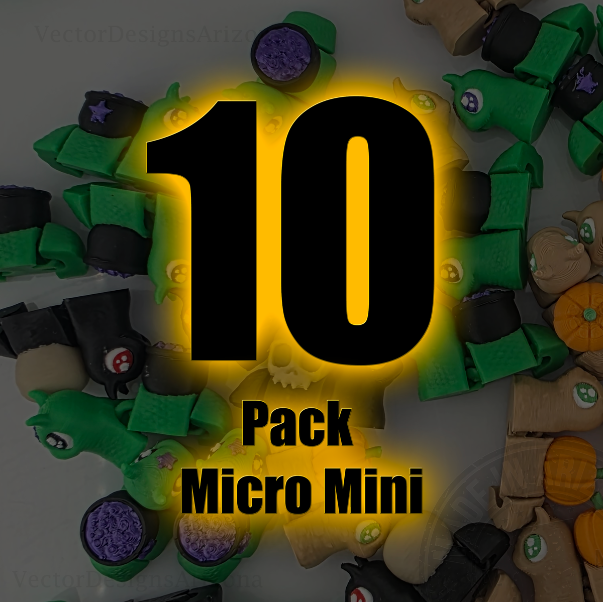 Graphic reading “10 Pack Micro Mini” over collage of spooky snail figures.