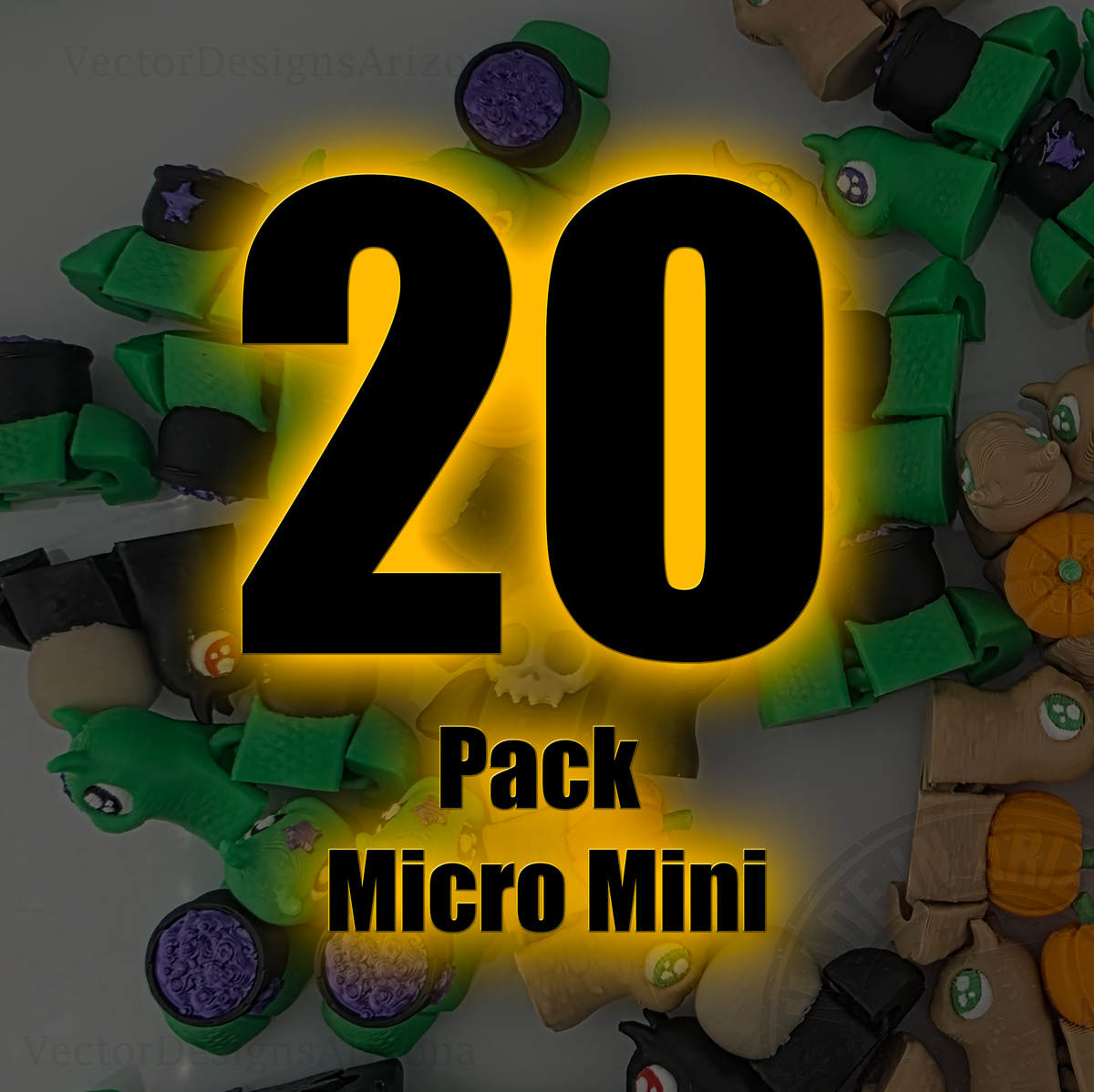 Graphic reading “20 Pack Micro Mini” over collage of spooky snail figurines.