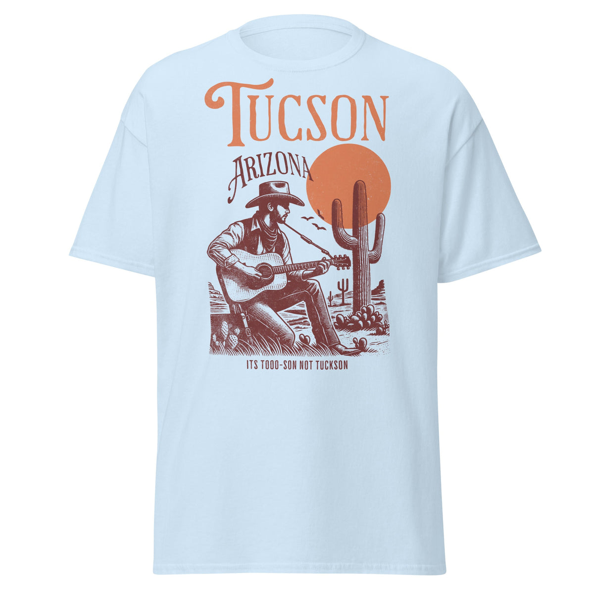 Vintage desert Southwest graphic T-shirt on light blue unisex cotton shirt by VectorDesignsArizona