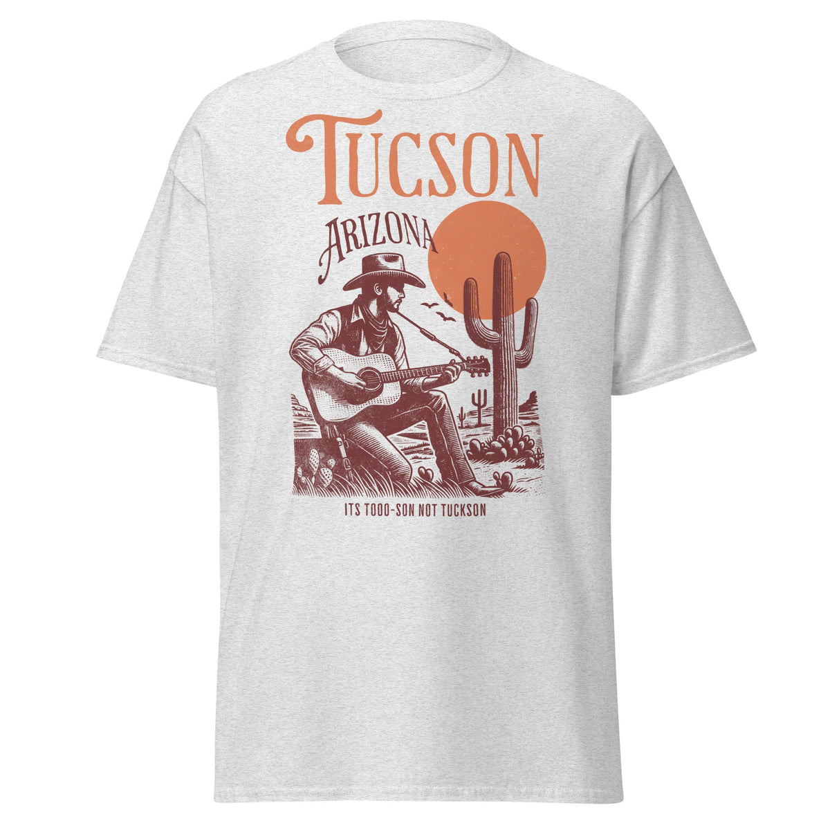 Retro Tucson Arizona graphic souvenir shirt in tan Gildan 5000 cotton tee by VectorDesignsArizona