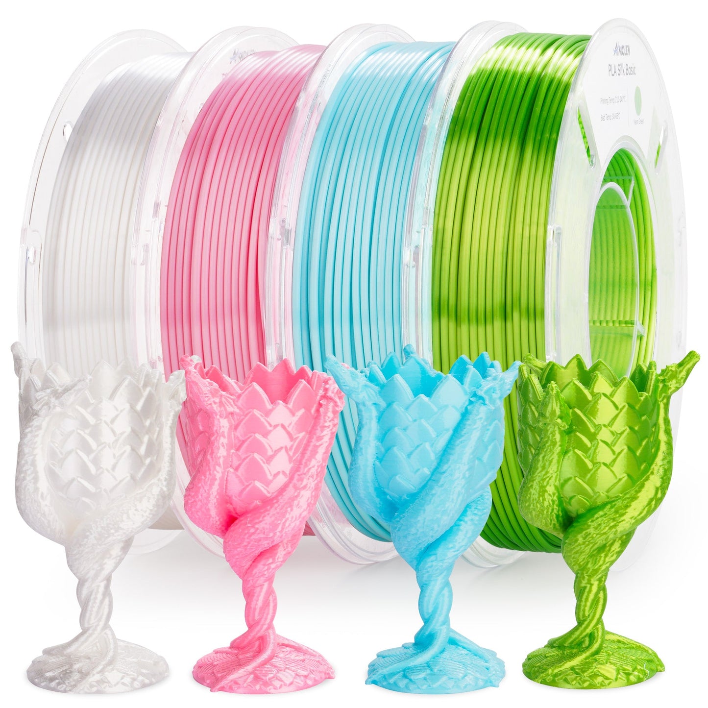 Silk PLA 200g spool — metallic sheen variety pack overview