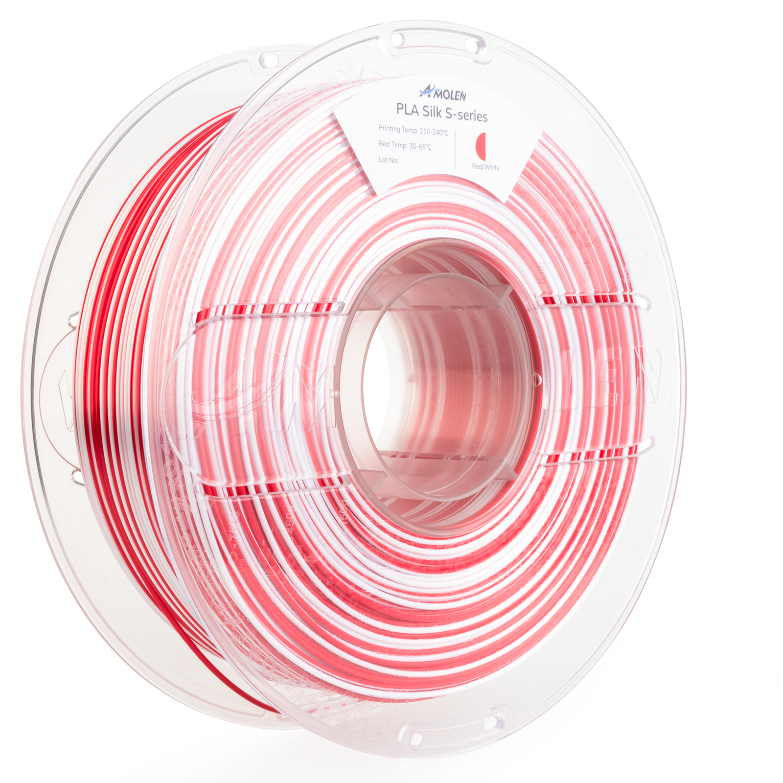 AMOLEN S-Series Silk PLA primary product overview showing spool, color range, and key product features