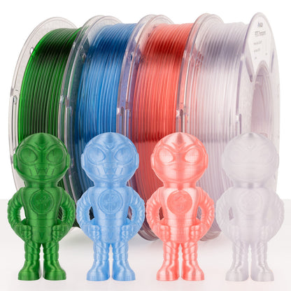 AMOLEN PETG Transparent Variety Pack (4×250g) — four semi-transparent 1.75mm filament spools