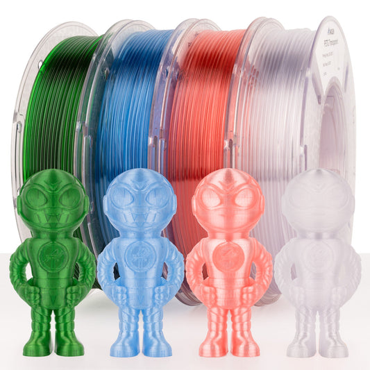 AMOLEN PETG Transparent Variety Pack (4×250g) — four semi-transparent 1.75mm filament spools