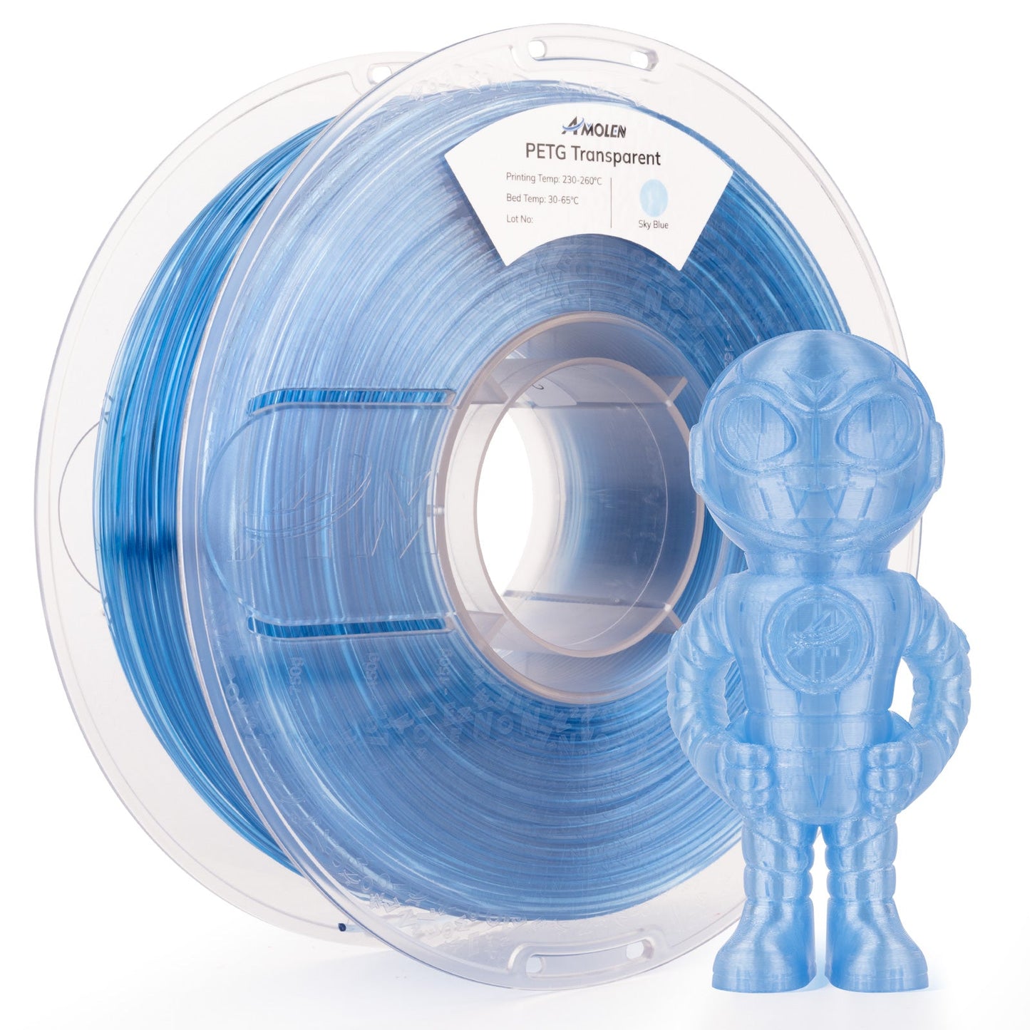 AMOLEN PETG Transparent — filament spool close-up texture detail
