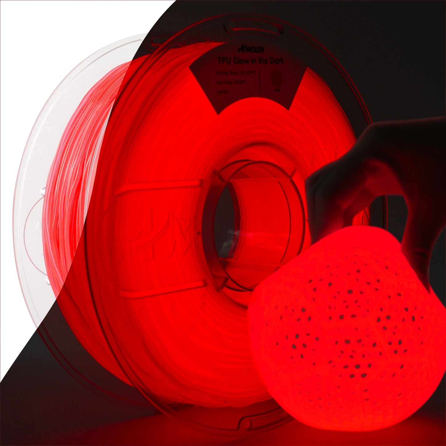AMOLEN Glow TPU flexible filament 1.75mm 1KG product overview showing colorway options