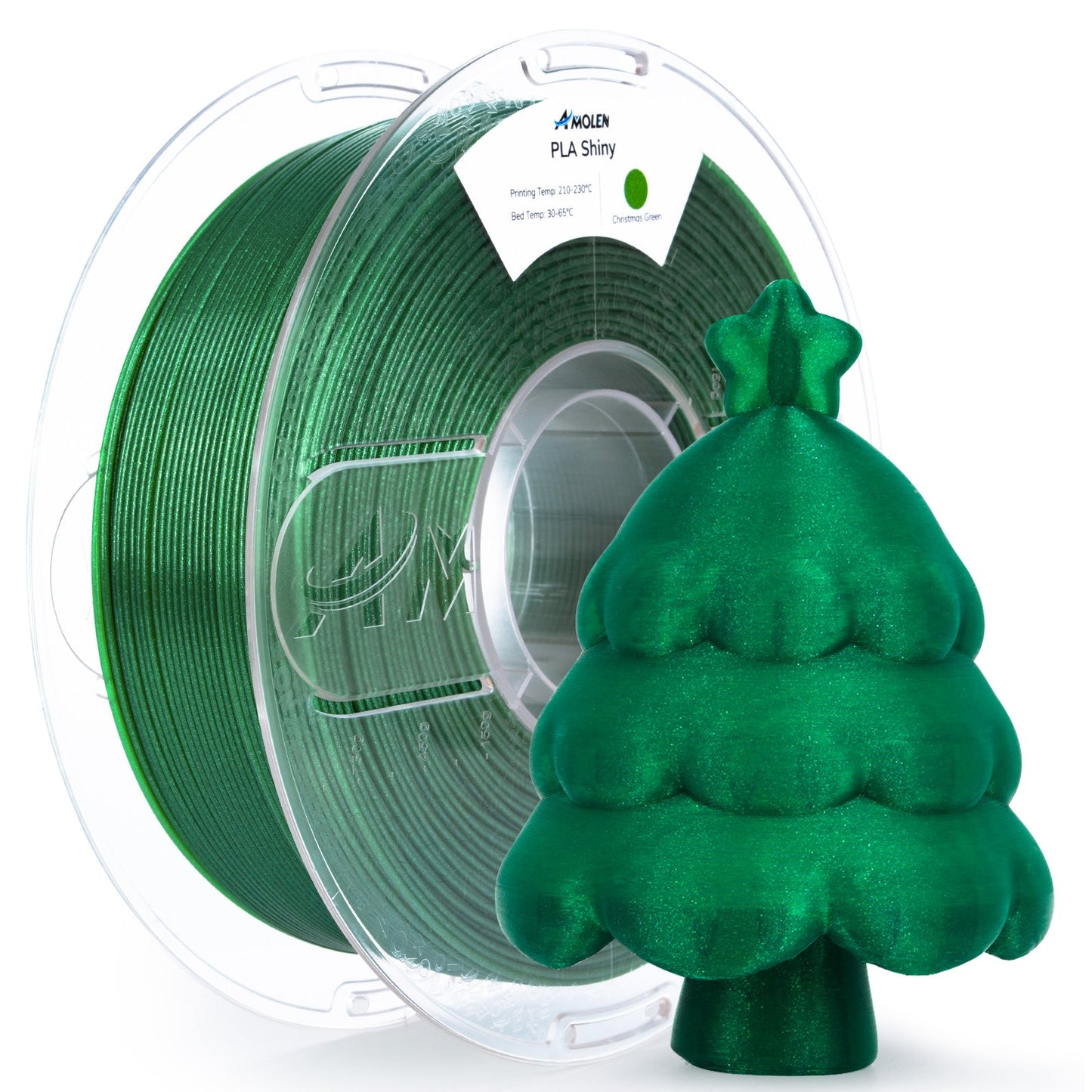 Amolen PLA Shiny Glitter filament – spool close-up showing glitter particles