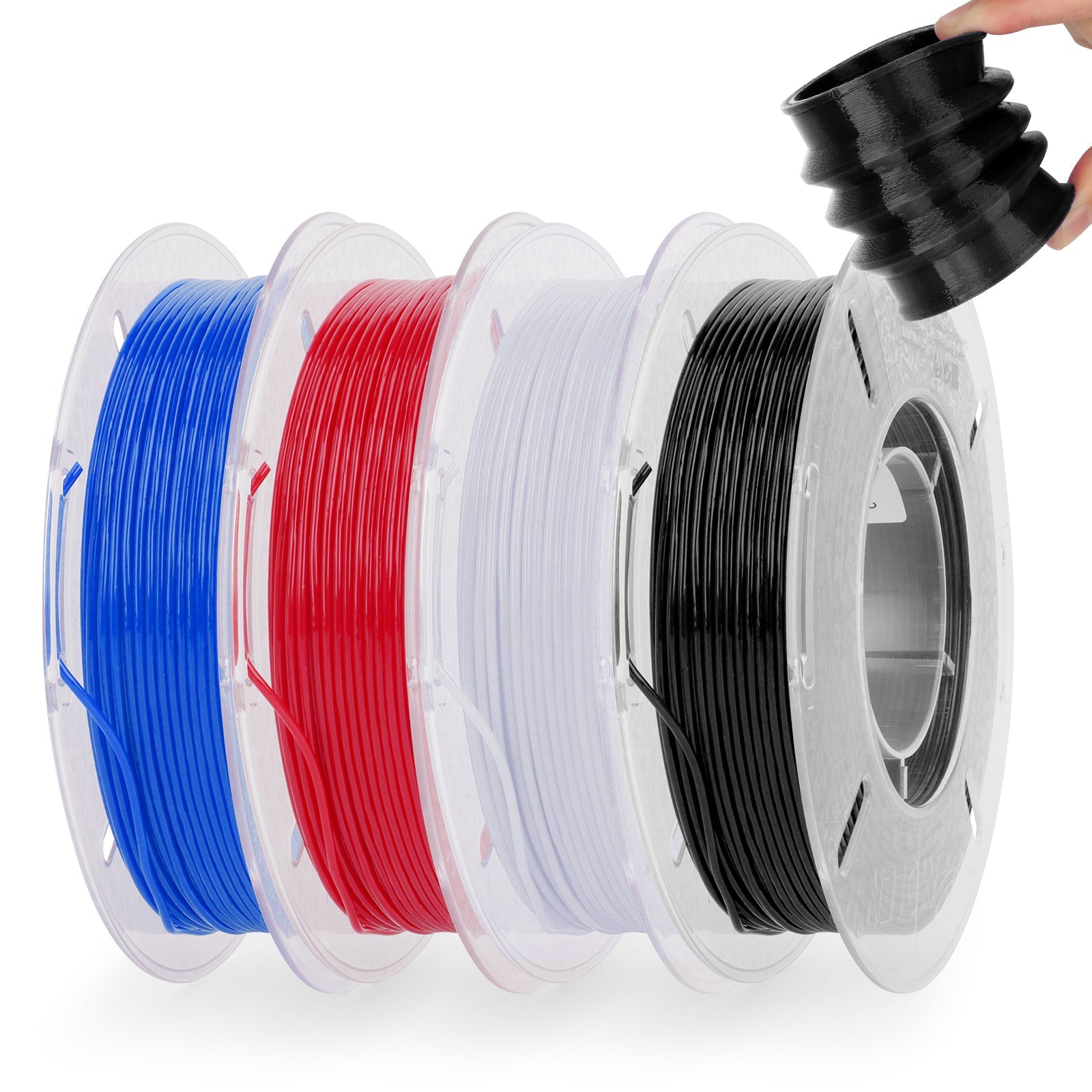 Amolen Flexible TPU Variety Pack 4×200g — Black/White/Red/Blue four-spool set