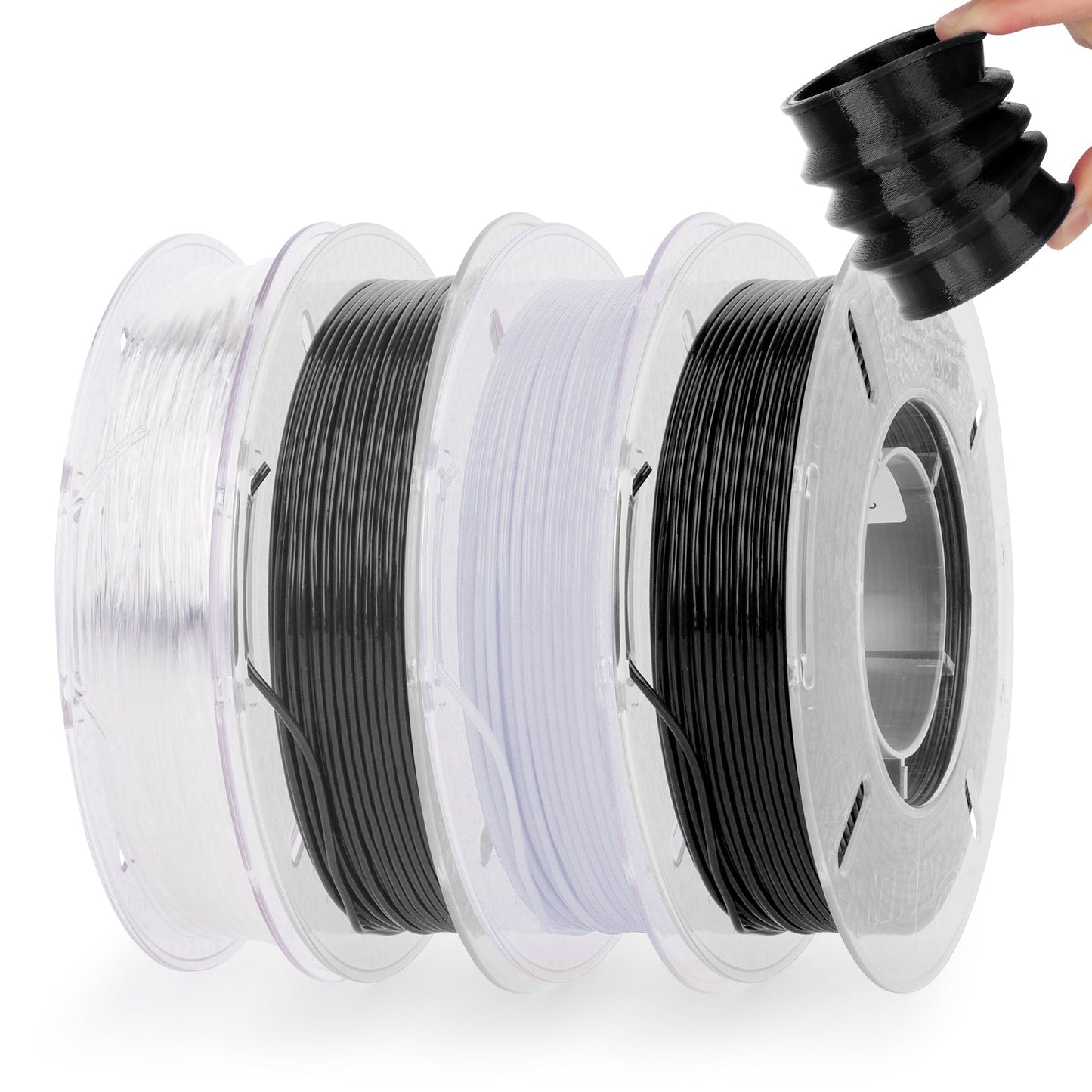 Amolen Flexible TPU Variety Pack — Black/White/Gray/Clear four-spool set