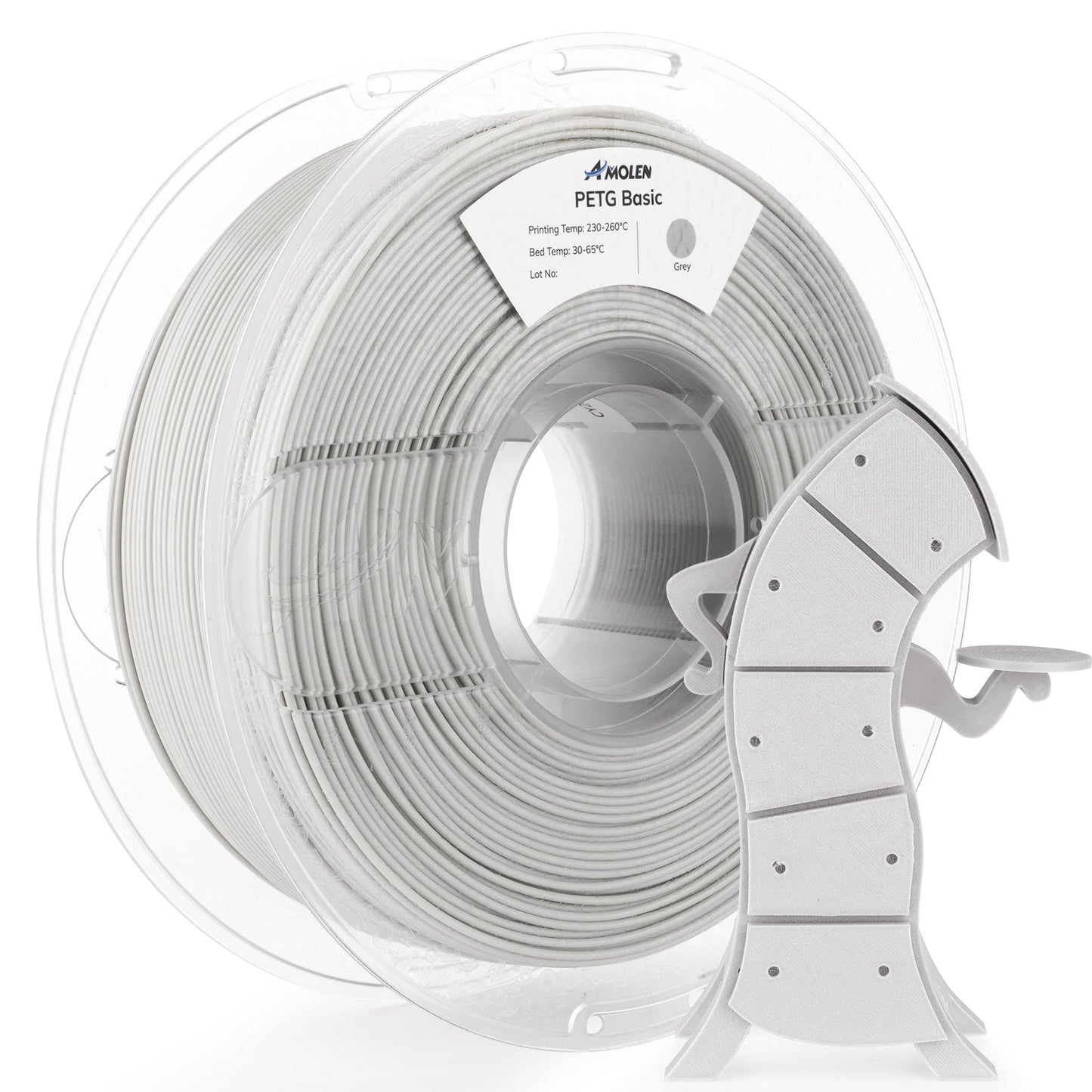 AMOLEN PETG Basic 1KG filament spool close-up — PETG surface finish and vacuum-sealed desiccant bag