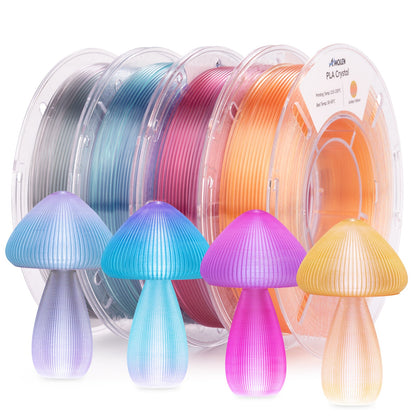 Crystal-Transparent Gradient PLA variety pack — spool detail, crystal and transparent filament