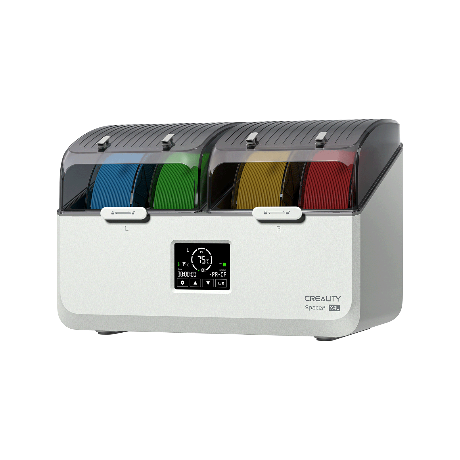 Creality SpacePi X4L moisture-proof sealing design detail showing filament storage and drying chamber construction