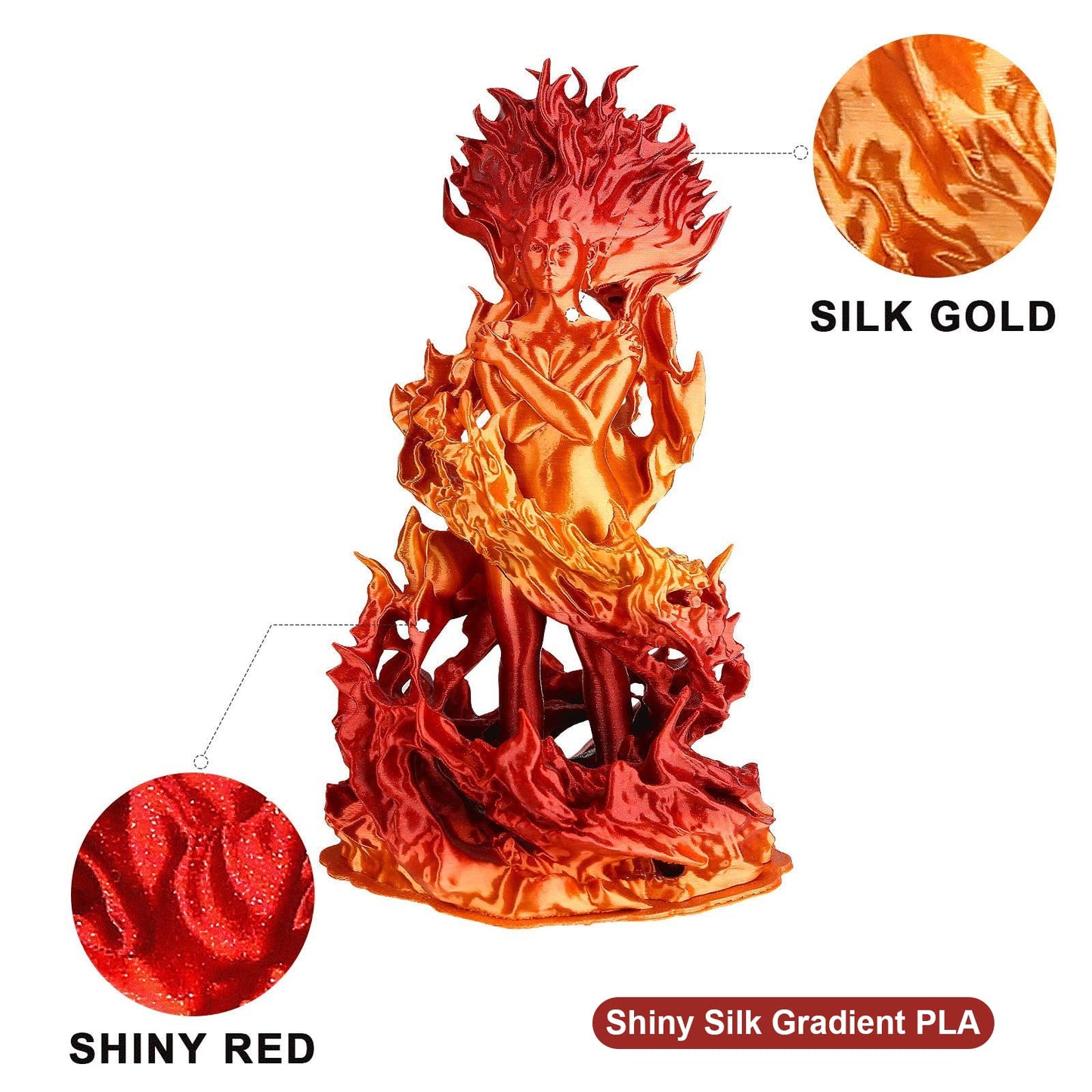 Red Gold silk shiny gradient PLA — spool overview, red-to-gold color transition