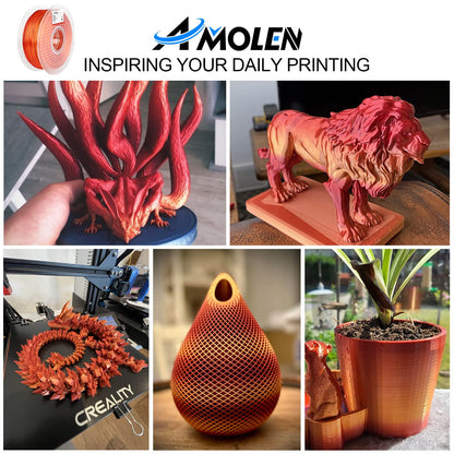 Red Gold silk shiny gradient PLA — spool detail, red-to-gold color progression