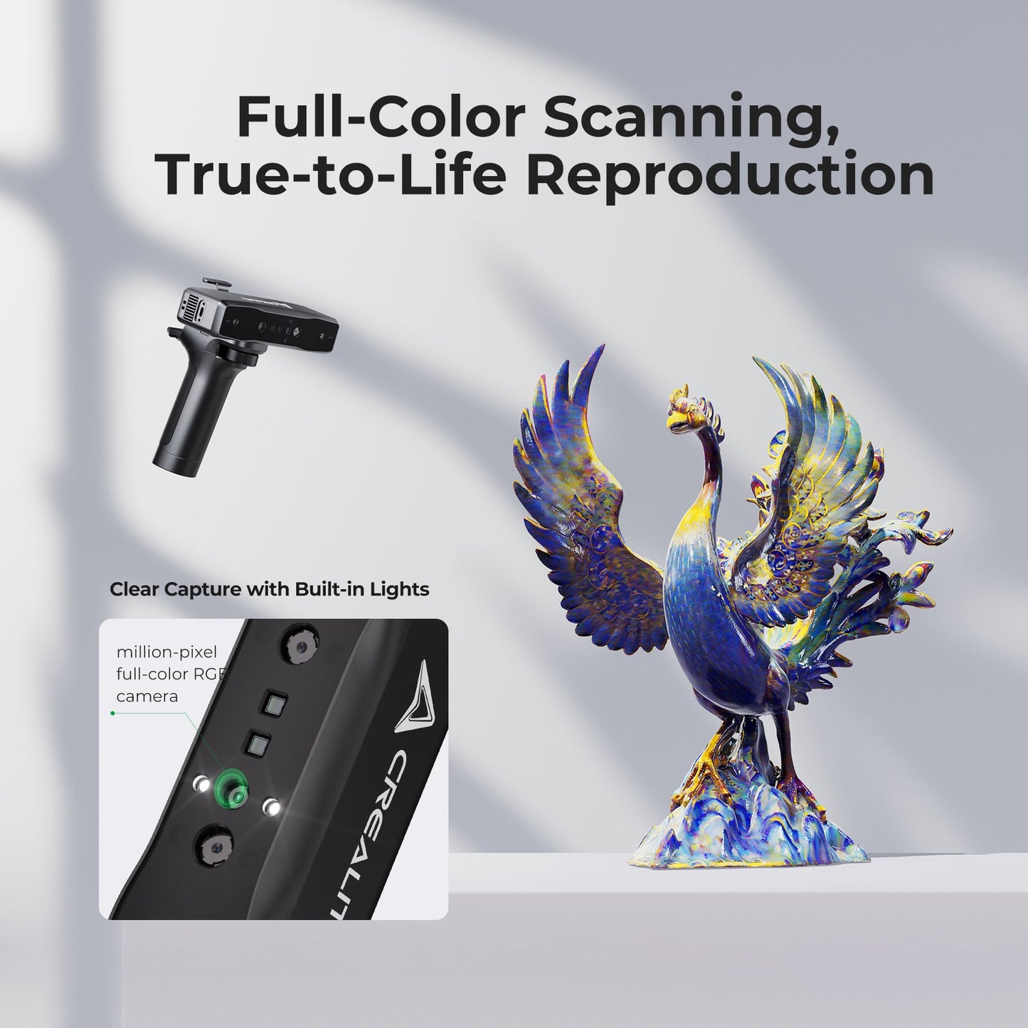 Creality CR-Scan Otter Lite specifications chart – 0.05mm accuracy 30fps wireless 20-2000mm range 24-bit color