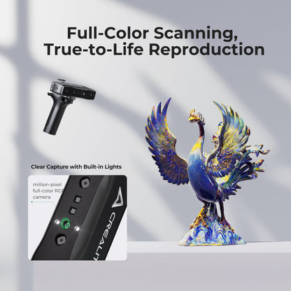 Creality CR-Scan Otter Lite specifications chart – 0.05mm accuracy 30fps wireless 20-2000mm range 24-bit color