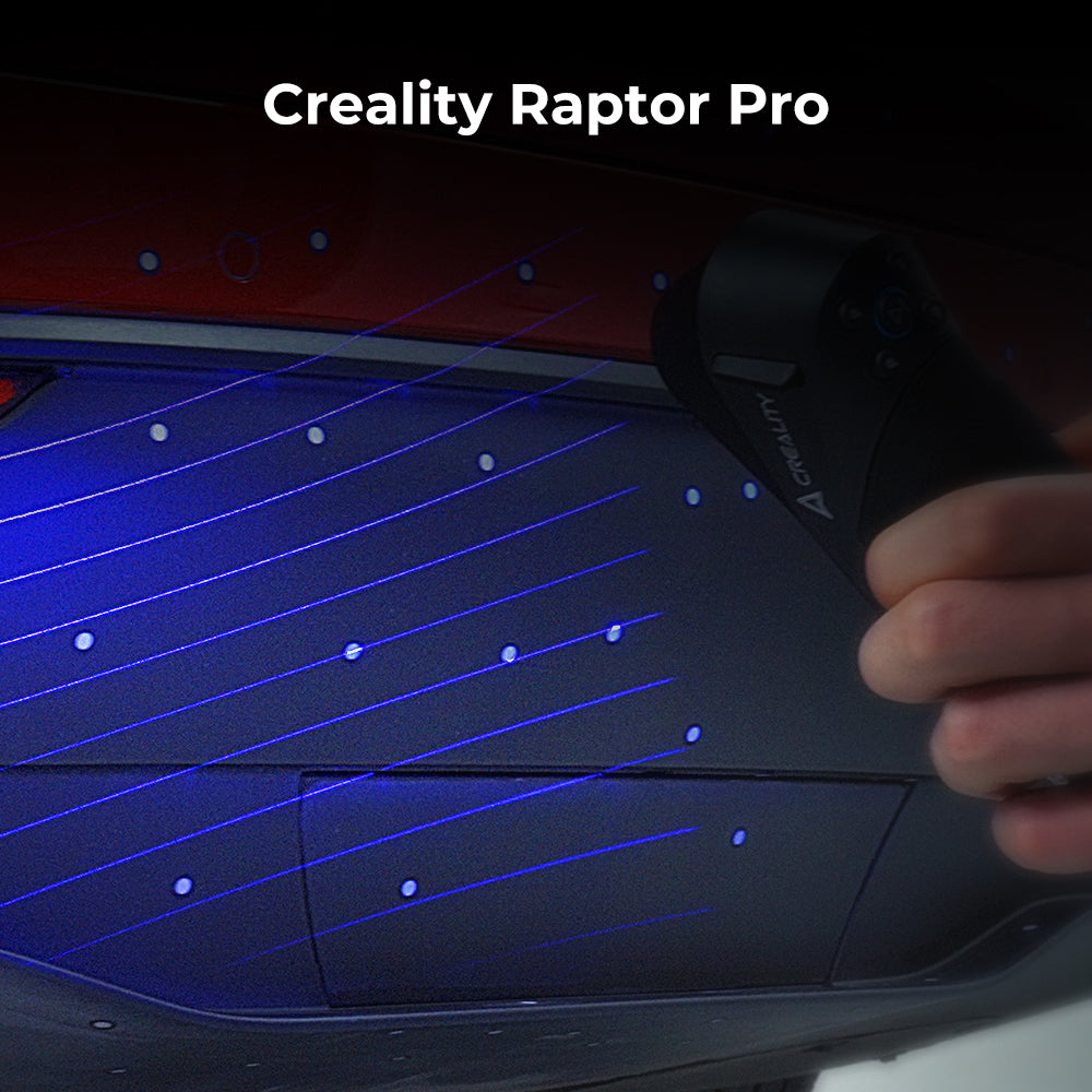 Creality Raptor Pro box and included accessories showing scanner cable calibration board and carrying case