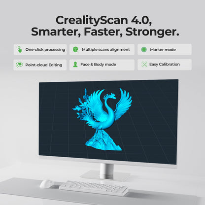 Creality CR-Scan Otter Lite 4-lens stereo vision system detail showing lens array for reliable marker-free tracking