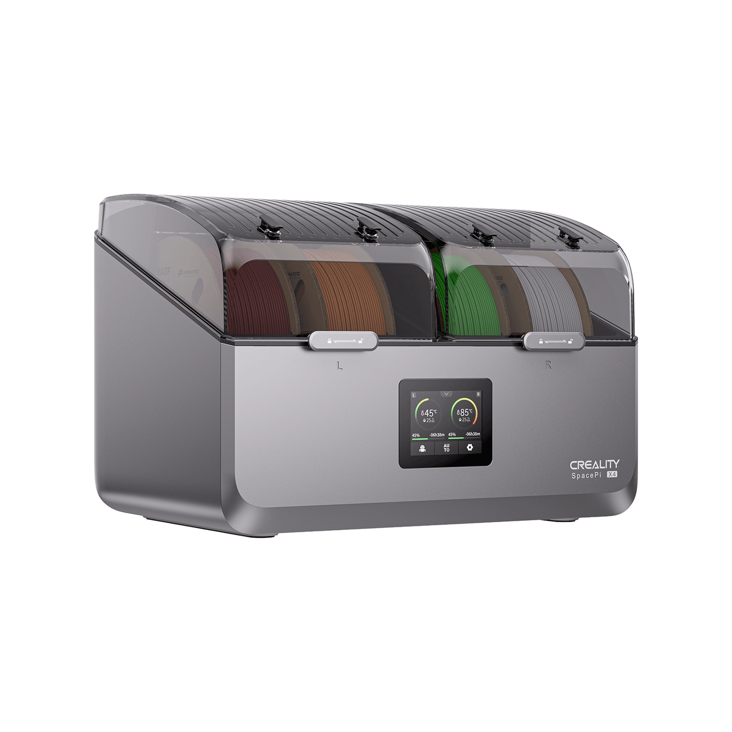 Creality SpacePi X4 desiccant regeneration cycle showing automatic reactivation for continuous moisture absorption