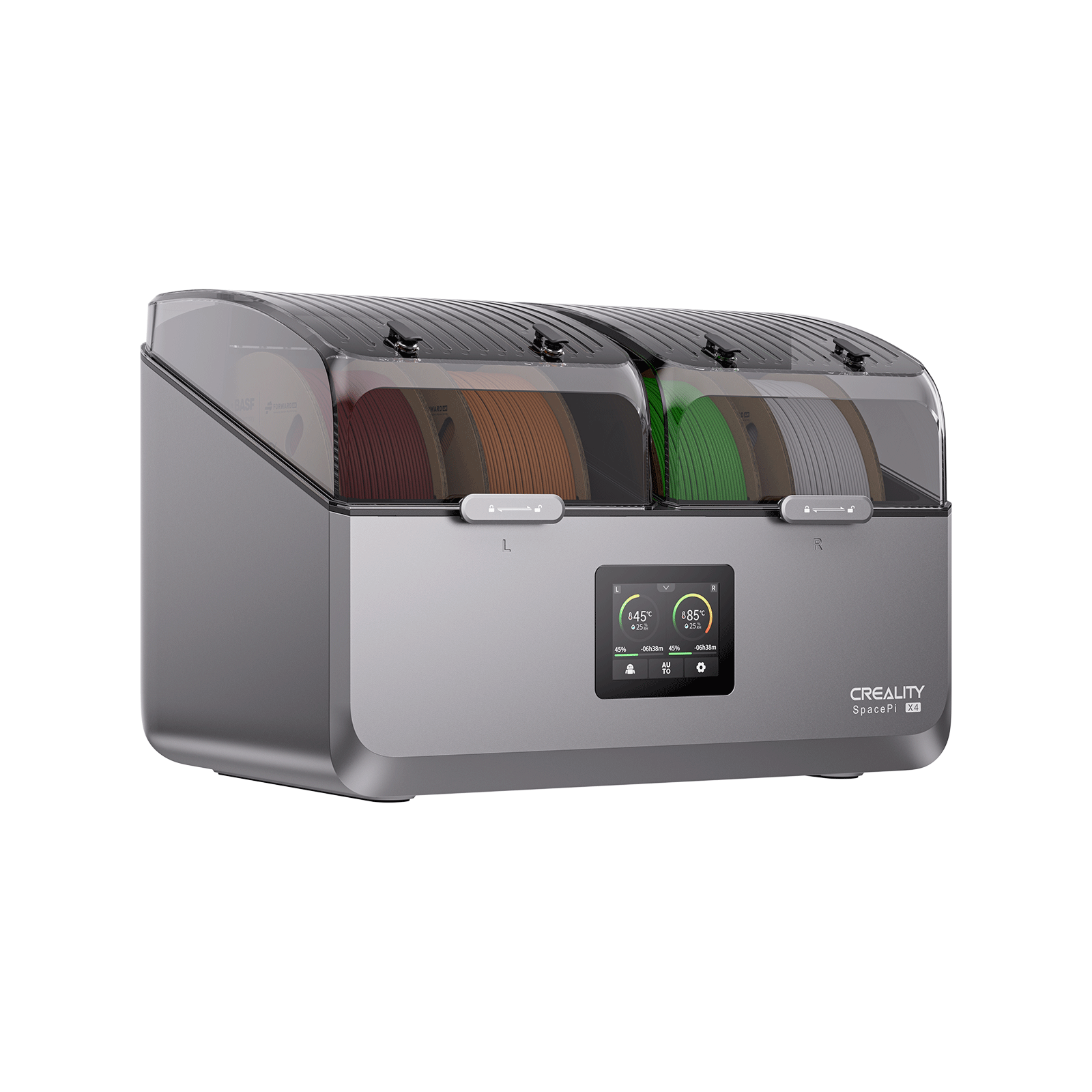 Creality SpacePi X4 desiccant regeneration cycle showing automatic reactivation for continuous moisture absorption