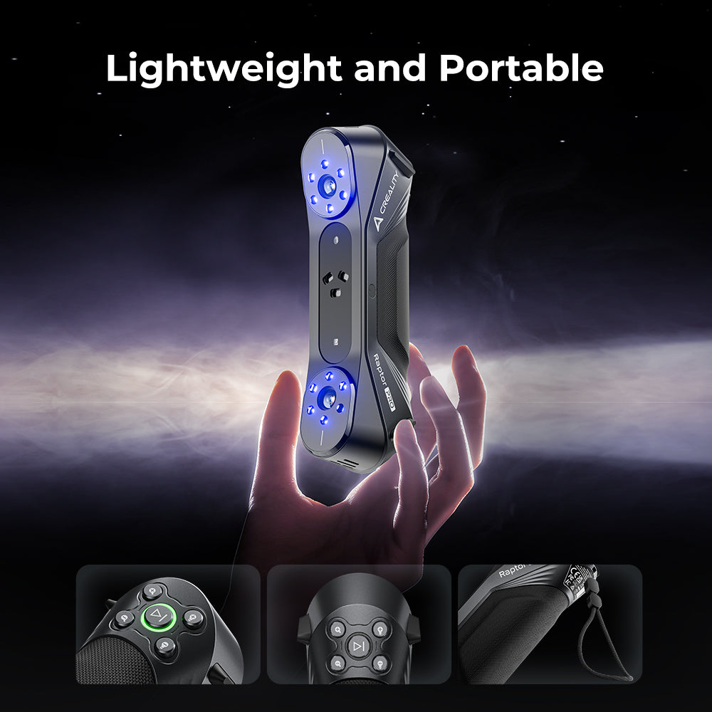 Creality Raptor Pro scanning human bust or figurine showing full-color organic form capture with fine surface detail