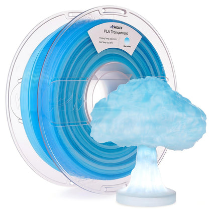 Amolen Crystal PLA 1.75mm – Crystal Blue colorway with light-transmitting clarity