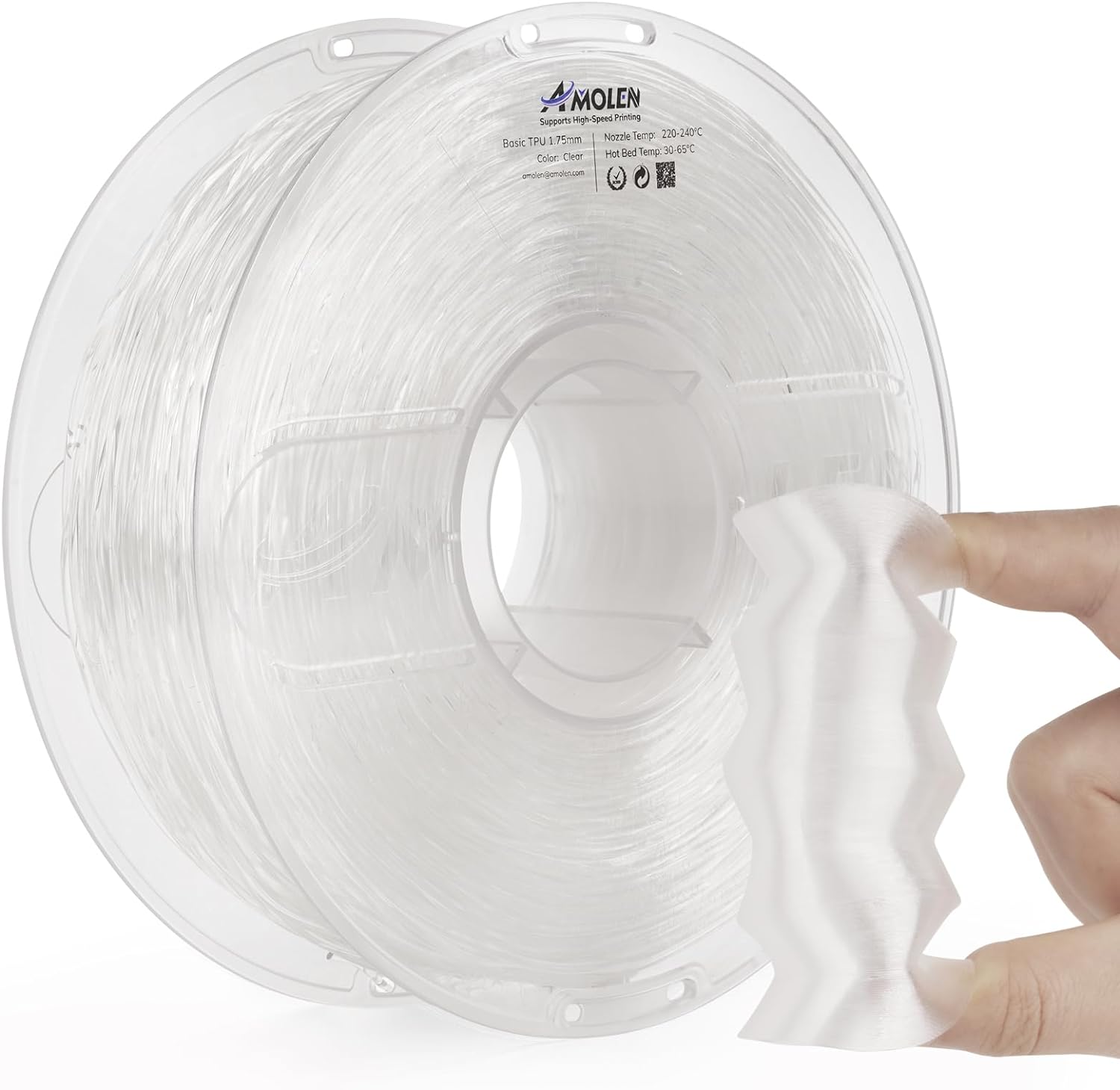 AMOLEN TPU Basic flexible filament spool — angled view with product label