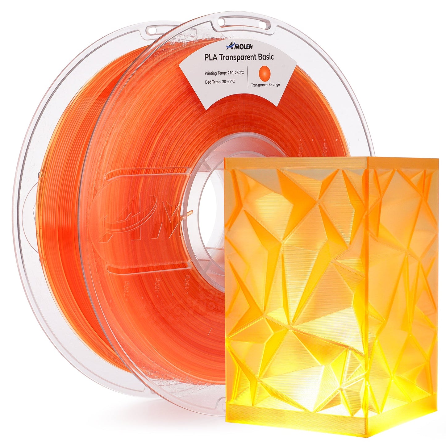 Amolen Crystal PLA filament 1.75mm spool on 3D printer