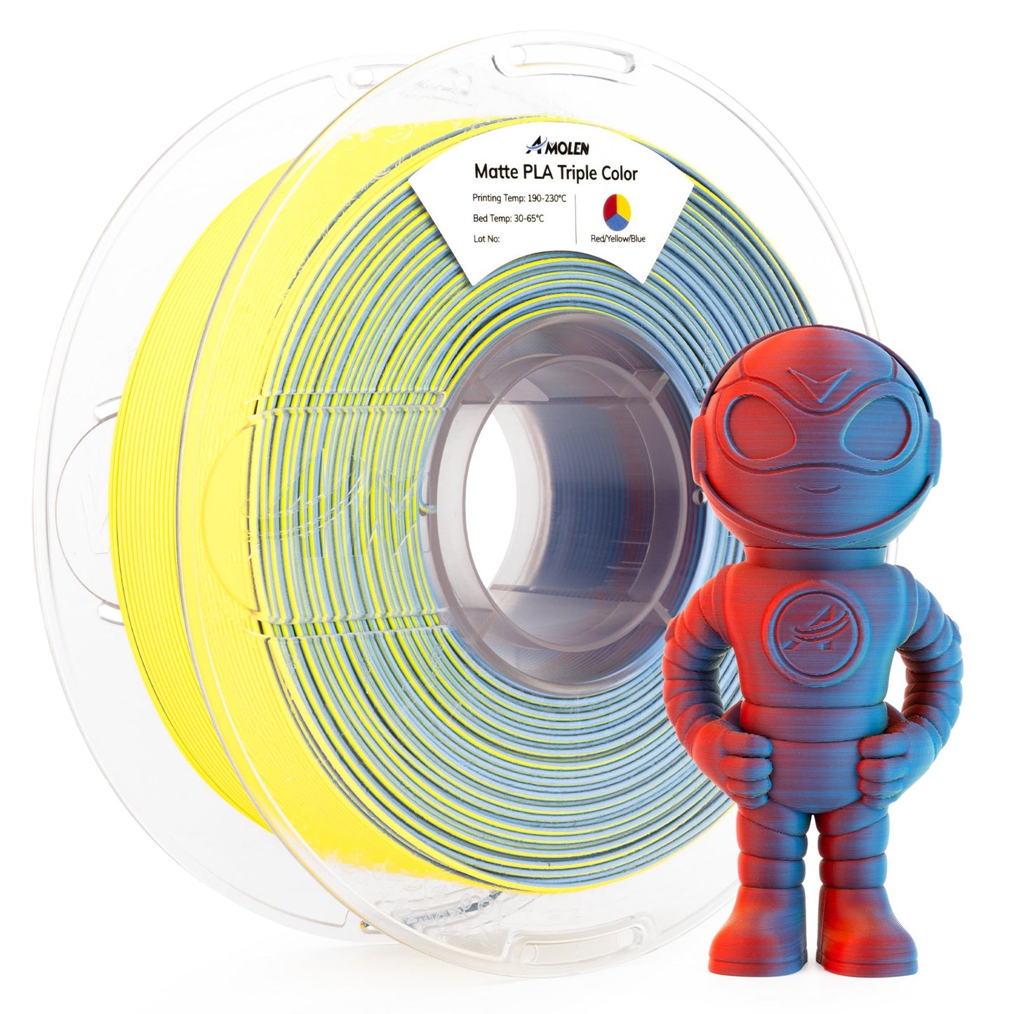 Amolen Matte Triple Color PLA filament — White Pink Purple colorway spool