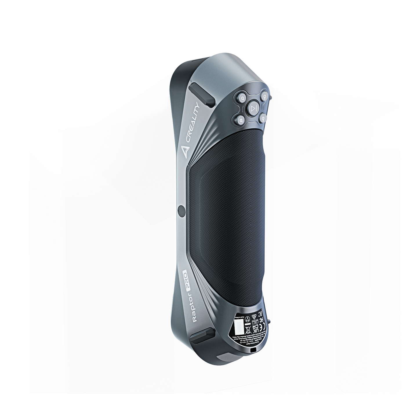 Creality Raptor Pro NIR structured light scanning mode showing black and metallic surface capture without scanning spray