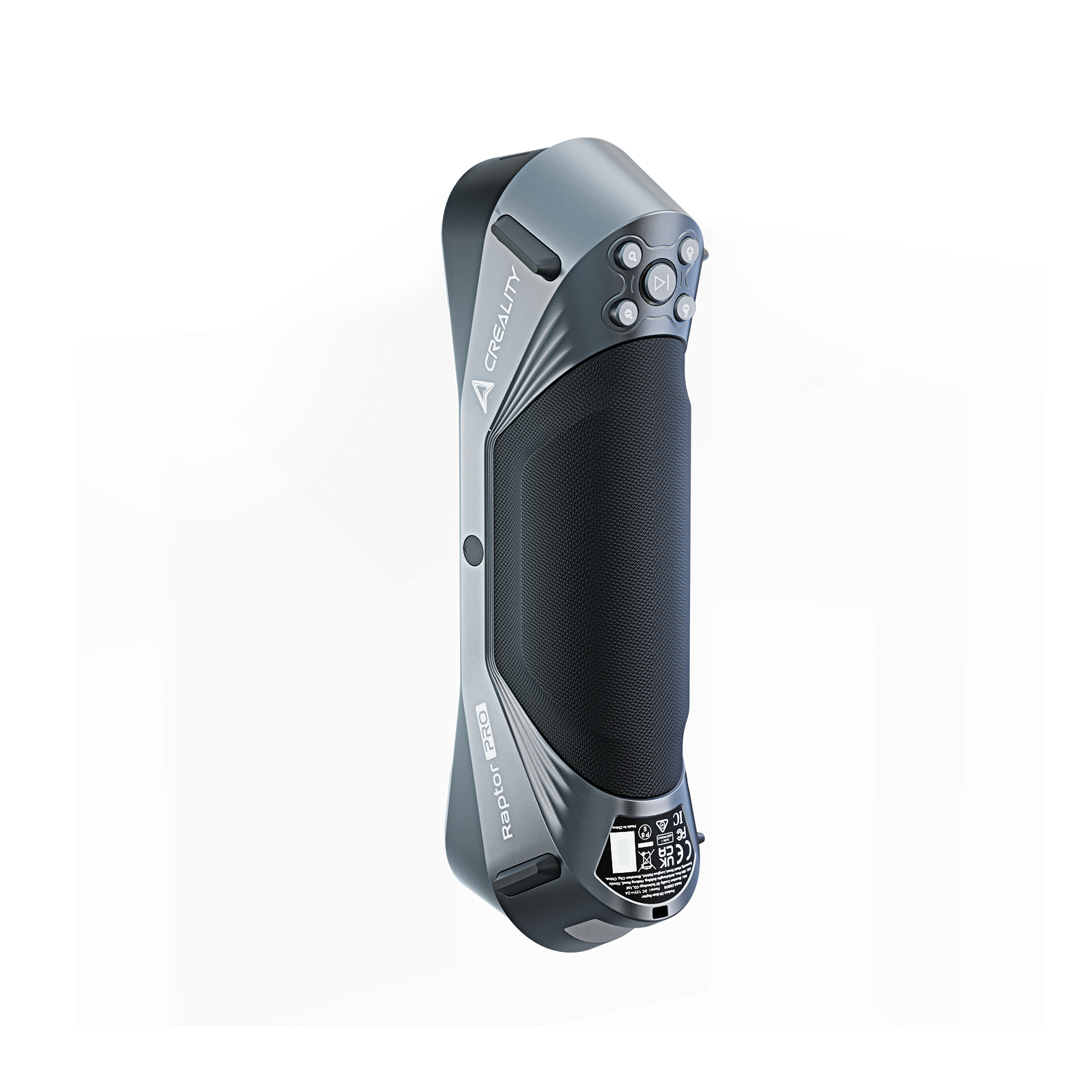 Creality Raptor Pro NIR structured light scanning mode showing black and metallic surface capture without scanning spray
