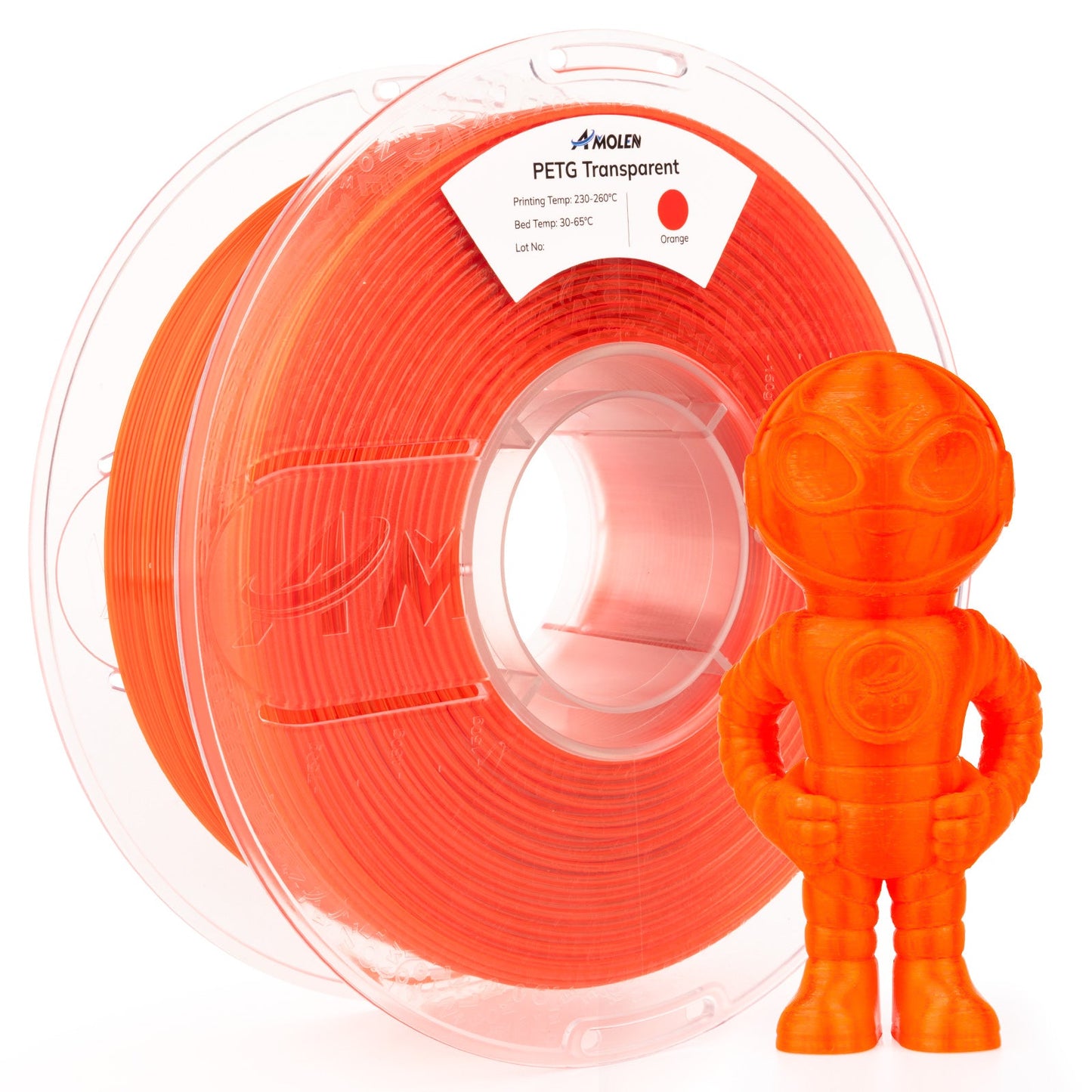 AMOLEN PETG Transparent filament 1.75mm — strong layer adhesion and warp-resistant